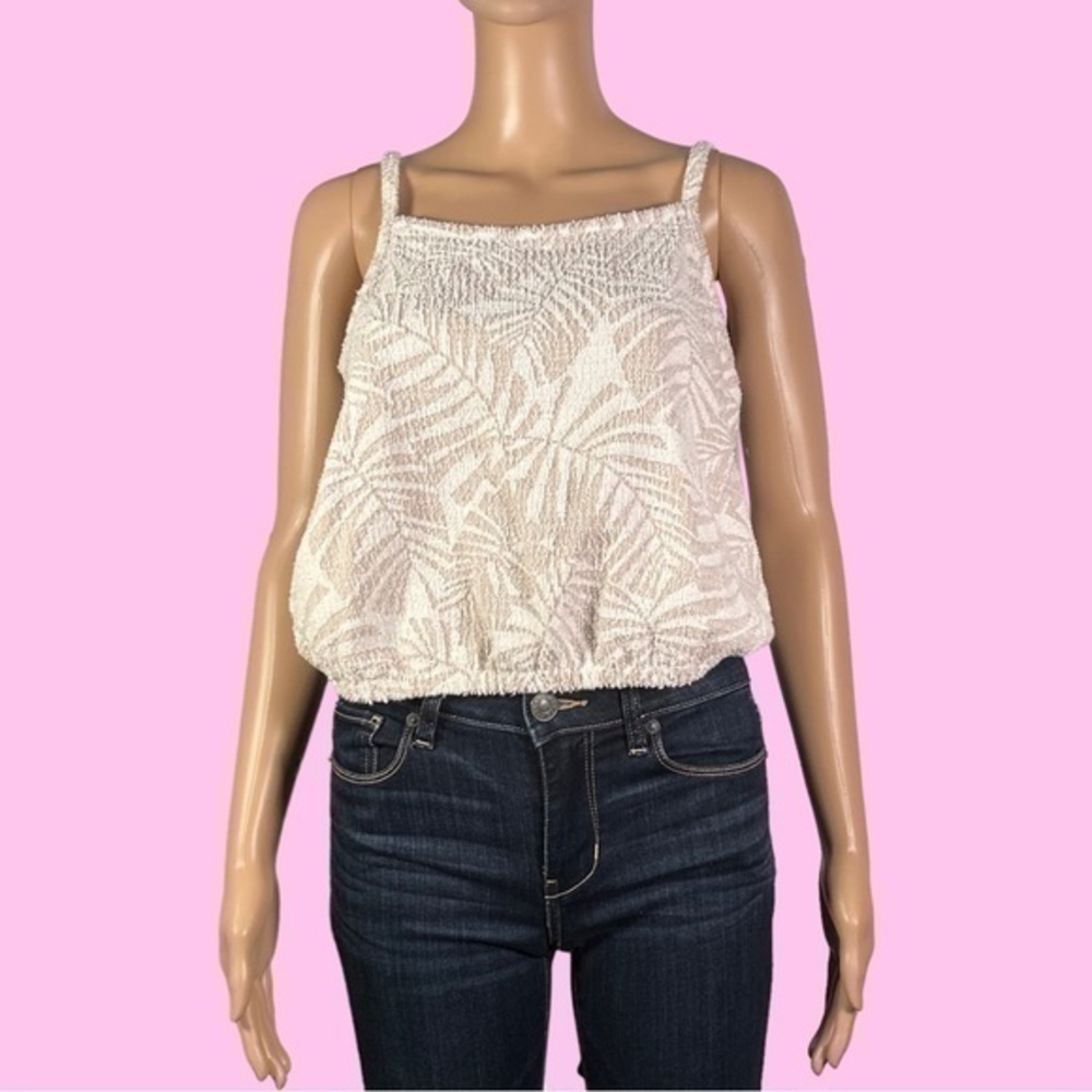 LOFT Leaf Botanical Print Boho Tan Textured Crop Top Size XS - "Gracelynn"